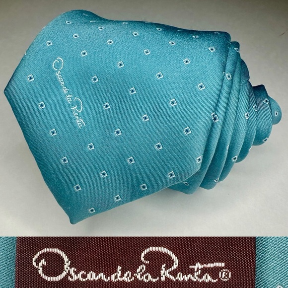 Oscar de la Renta Other - Vintage OSCAR de la RENTA Aqua Blue Patterned Silk Classic Tie